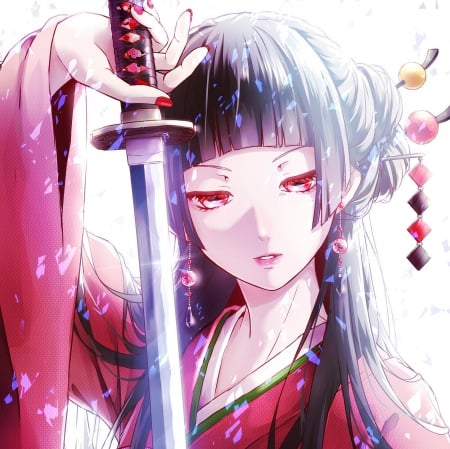 katana girl - face, pretty, girl, kinomo, beautiful, katana