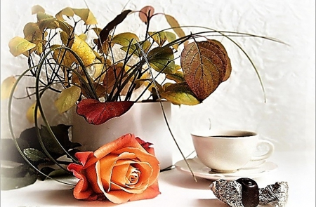 Tea Time - still life, tea, rose, cup