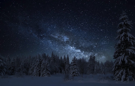 Milky Way - snow, winter, stars, amazing