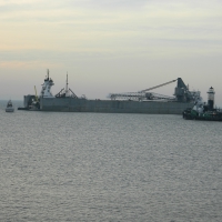 Great Lakes Ship Stuck on Sand Bar 1