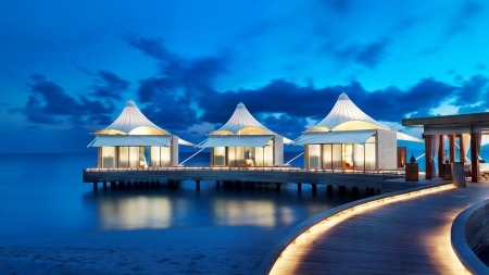 Maldives at Night - maldives, resort, lights, beautiful