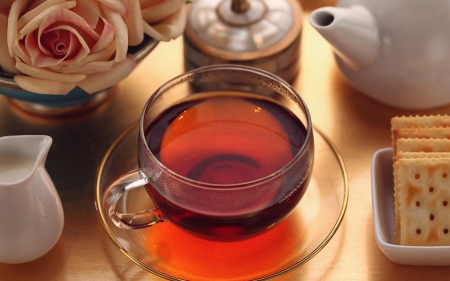 Tea and Rose - cracker, photography, rose, tea, cup