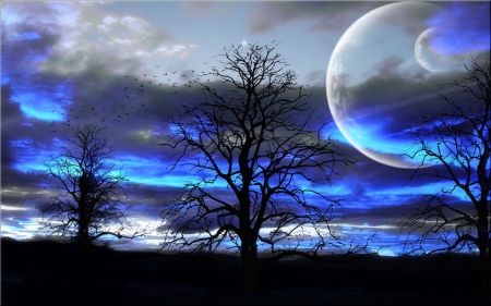 fantasy blue moon - moon, fantasy, shine, beautiful