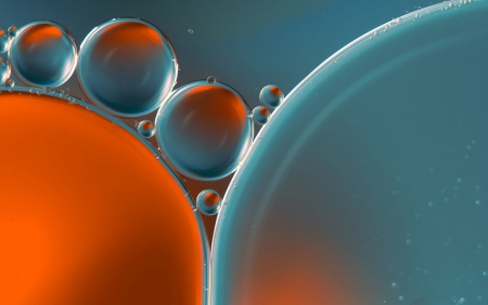 Water bubbles - glass, blue, water, orange, bubbles, texture, drops