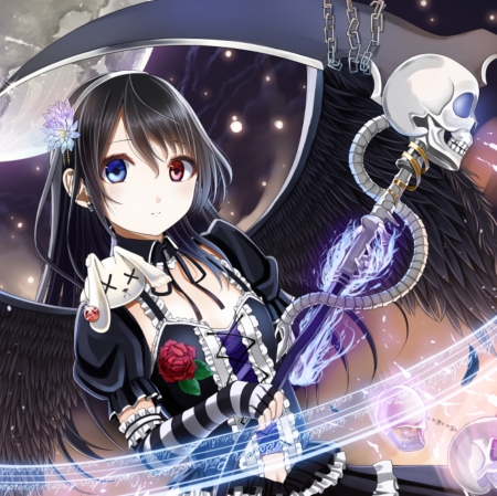 Anime girl purple eyes dark skull wallpaper background - Wallpapers