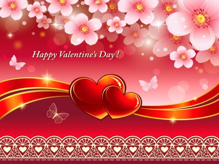 Happy Valentine's day! - love, background, valentine, lovely, hearts, pretty, blossoms, beautiful, holiday, happy