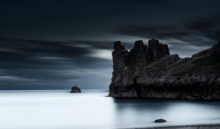 Calm Sea - ocean, sea, blue, rocks