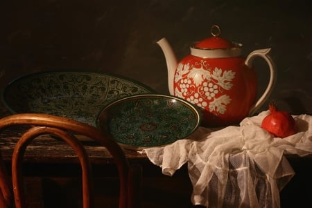 Teapot - wonderful, plate, teapot, still life