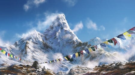 Himalayan - sky, mountain, winter, paint, nature, art, snow, himalayan, landscapes, flags