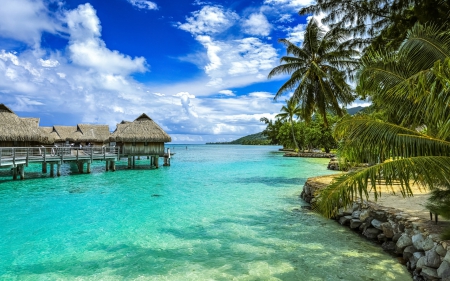 Moorea, French Polynesia - beach, huts, tropical, nature