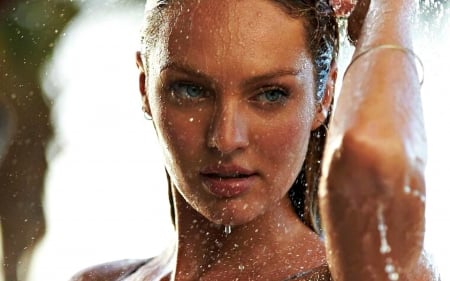 Candice Swanepoel - woman, girl, water, wet, summer, model, face, candice swanepoel, drops