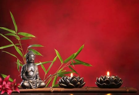 Zen - budha, candles, red, zen, relax