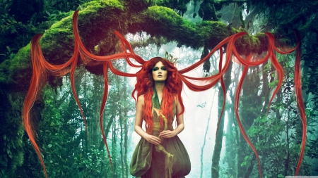 natures tears - tears, redhead, nature, woman, tree