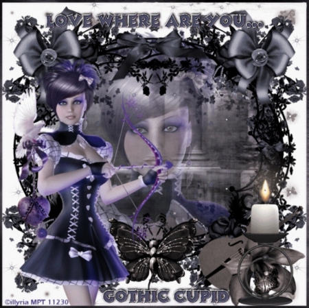 GOTHIC VALENTINE - candle, female, valentine, black, gothic, purple, butterfly, bow, cupid, arrow