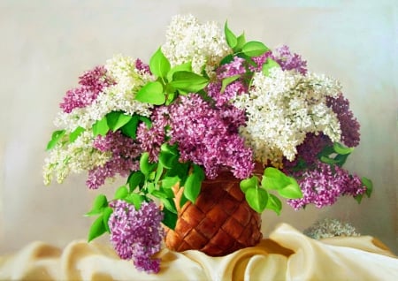 Still life - fragrance, still life, vase, painting, art, pretty, beautiful, scent, flowers, lilac, harmony