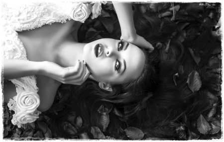 Bride - leaves, woman, bride, model