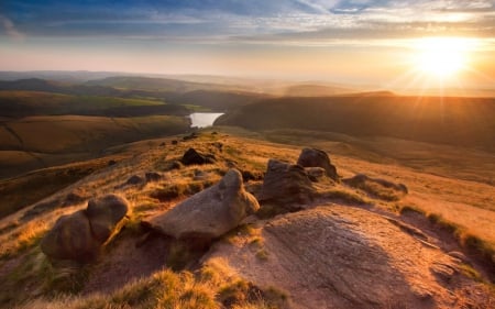 sunset - cool, river, field, fun, sunset, nature