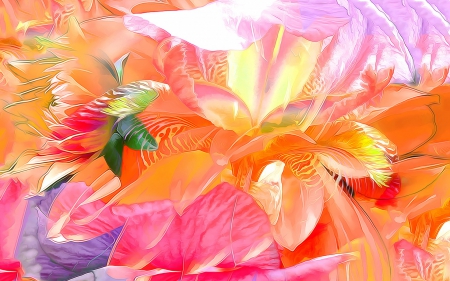 Flowers - poster, painting, orange, flower, art, pink