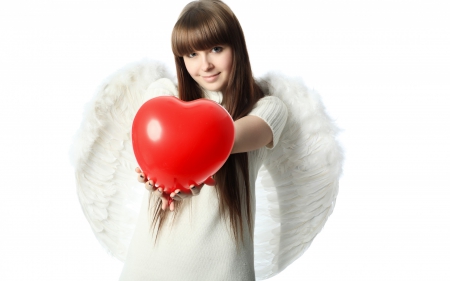 For you! - woman, girl, angel, heart, wings, valentine, white, cupid, red