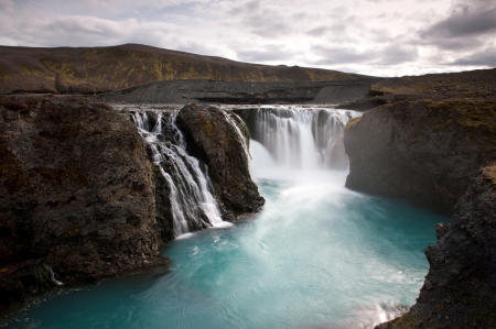 Iceland - nature, gorge, lake, iceland, waterfall