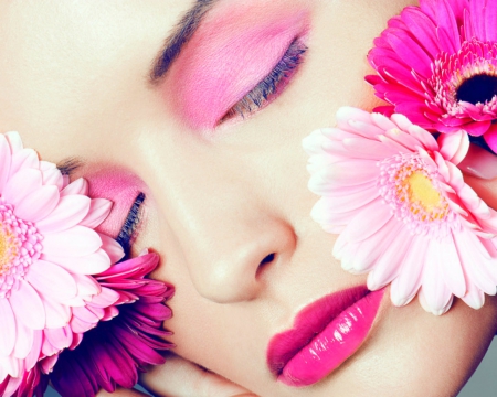 Pretty Face - woman, face, flowers, make up