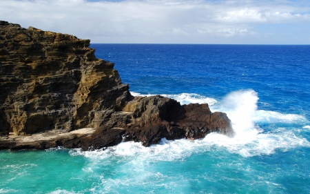 Waves Against the Rocks - oceans, nature, ocean waves, rocks