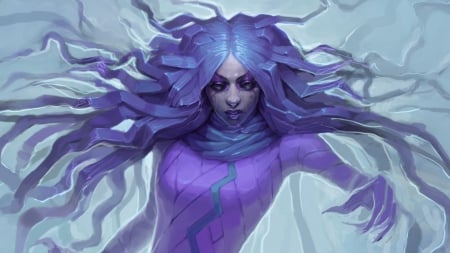 Fantasy girl - creature, purple, fantasy, pink, girl, woman, blue