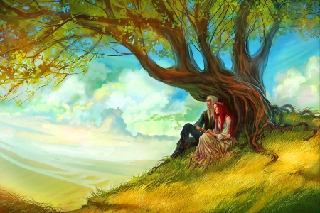 Secret Moment - love, redhead, fantasy, landscape