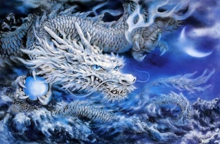 Crystal Dragon - draw and paint, animals, chinese mythology, lovely, moons, crystal, love four seasons, cool, blue, beautiful, dragon, paintings, colors