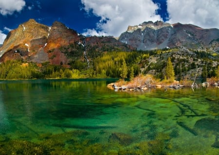 Green Lake - nature, sky, lake, mountain, clouds, green