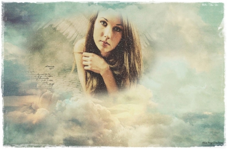 Angel Of Your Heart - photoshop, angel, vintage, sky