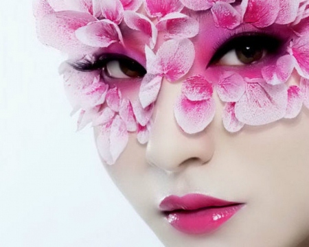 Artistic Beauty - artistic, woman, face, petals, pink