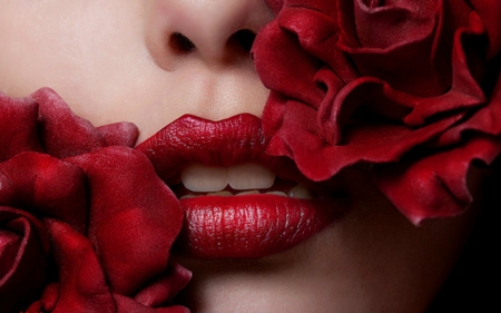 Red Lips - flowers, lips, red, woman