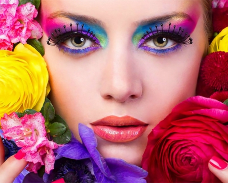 Pretty Face - woman, face, flowers, make up