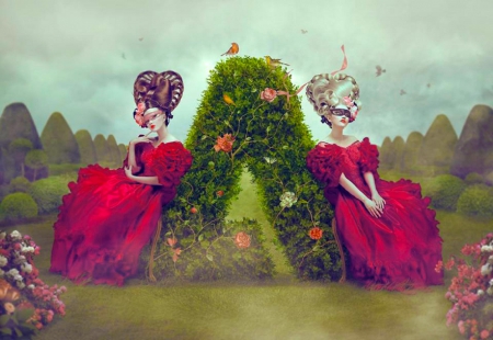 Valentine Queens - woman, women, costume, girls, girl, valentine, fantasy, art, beautiful, digital