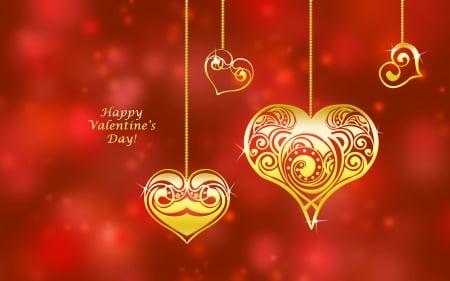 Happy Valentine's Day - hearts, valentines, happy valentines day, red, valentines day, valentine, gold