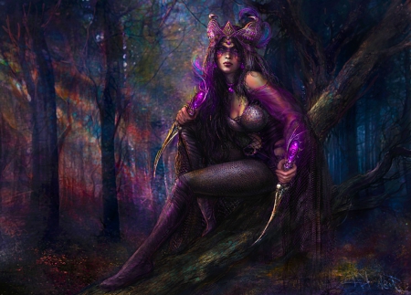 Purple Witch - beautiful, girl, cg, witch, fantasy, purple, digital, woman, art