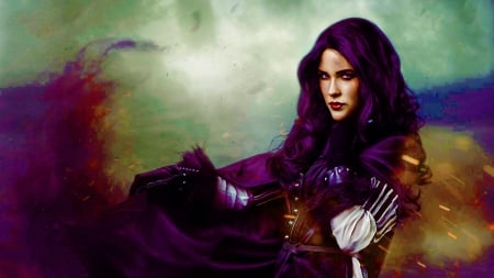 Beautiful Girl - warrior, purple, digital, fantasy, beautiful, girl, woman, art