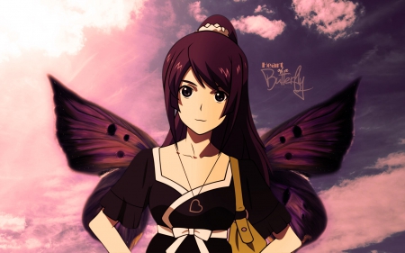 Senjougahara Hitagi - Hitagi, Senjougahara, wings, Bakemonogatari, butterfly, happy