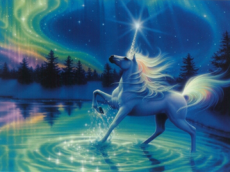 star light - lake, aurura, horse, unicorn