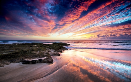 Beach Sunset - clouds, sunset, nature, beach, sky