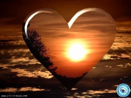 Sunset Heart - clouds, sunset, valentines day, love, sun, hearts