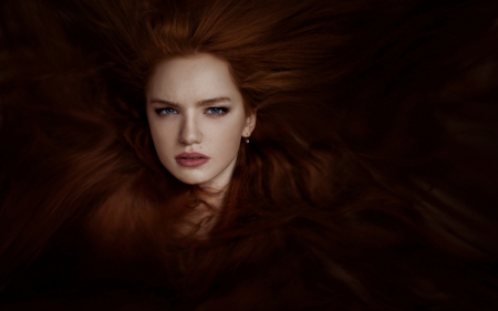 Redhead - black, redhead, woman, girl, face, dark