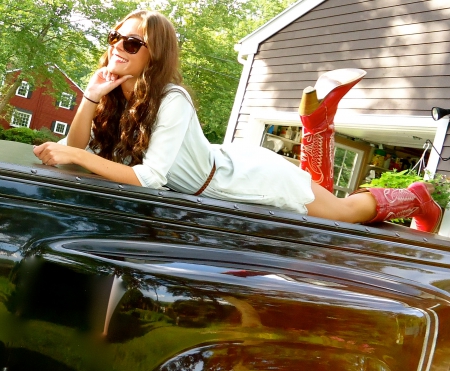 New Red Boots - boots, sexy, cowgirl, truck