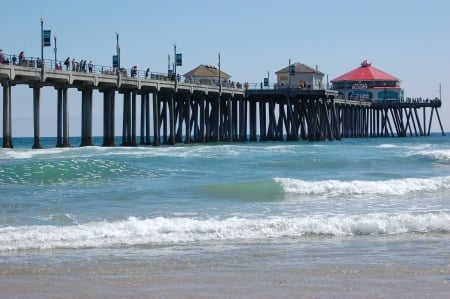 Huntington Beach Pier - beach, ocean, pier, sand