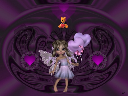 valentine fairy - bear, heart, valentine, teddy, fairy