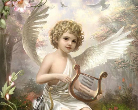 Angel - wings, fantasy, angel, harp