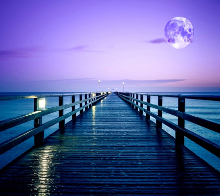 Wharf moon - moon, bridge, lovely, wharf