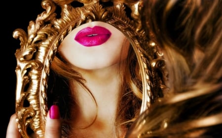 Gorgeous Lips - lips, pink, mirror, woman