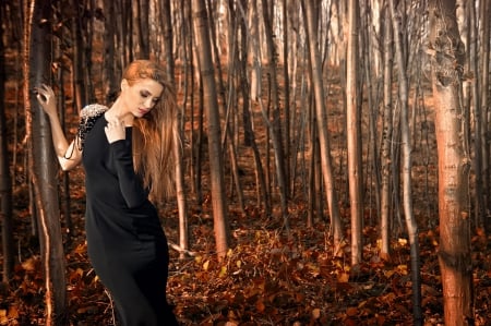 Autumn Lady - autumn, lady, forest, trees